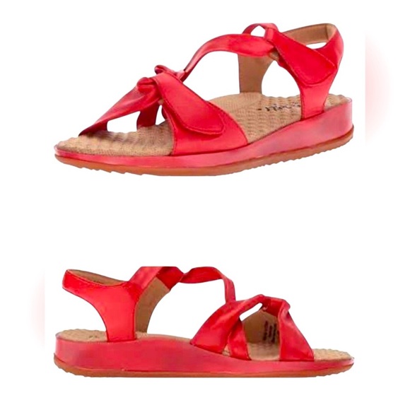 Softwalk Del Rey Wide Width Leather Comfort Adjustable Sandals  Red Sz 7WW - Picture 1 of 7